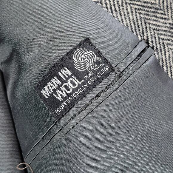 Vintage John Weitz Tweed Sport‎ Coat Mens XL Black White Herringbone Wool Lined - Picture 7 of 16